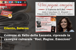 Comune di Vallo della Lucania, riprende la rassegna culturale Voci, Pagine, Emozioni