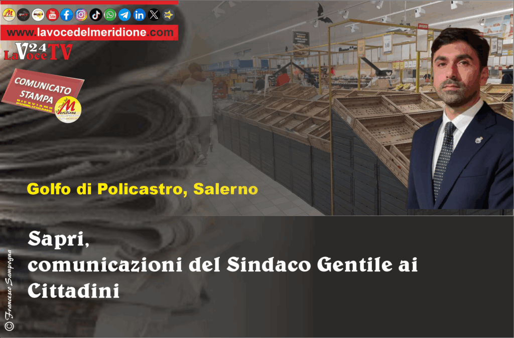 Sapri, comunicazioni del Sindaco Gentile ai Cittadini